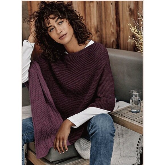J. Jill Sweaters - J. Jill Burgundy Color Block Knit Poncho One Size OS